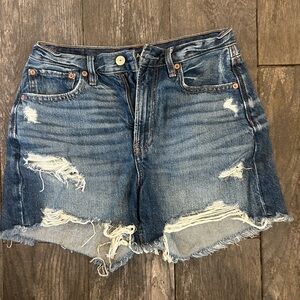 American Eagle Outfitters Blue Distressed Jean Shorts Size 2 Excellent Condition
